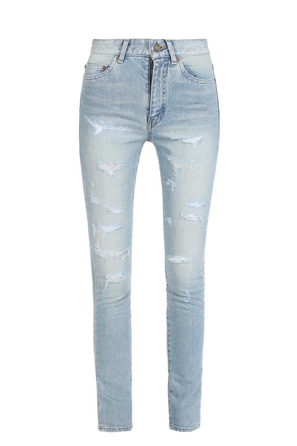 Saint laurent hotsell distressed skinny jeans